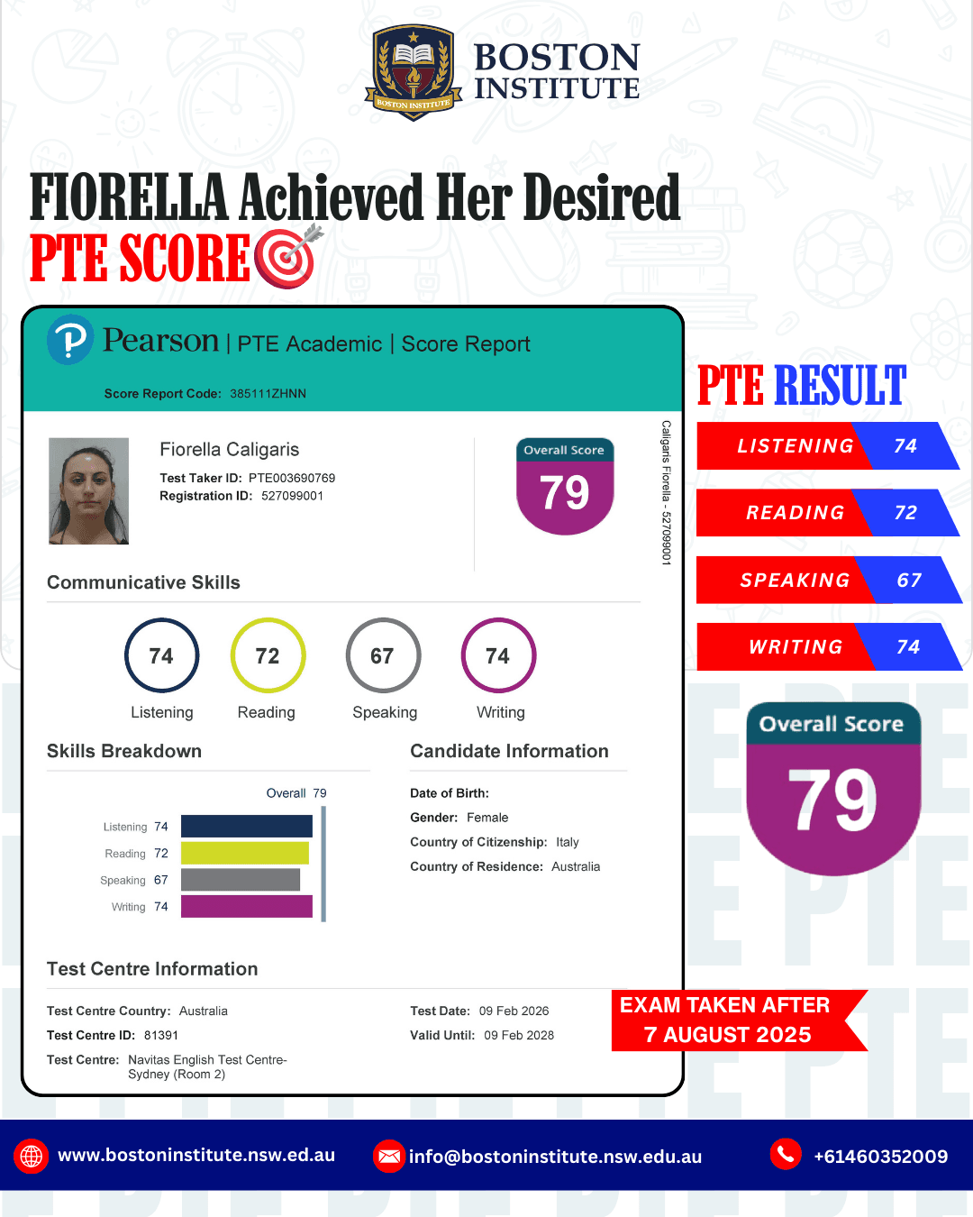 Fiorella Caligaris PTE Score Report