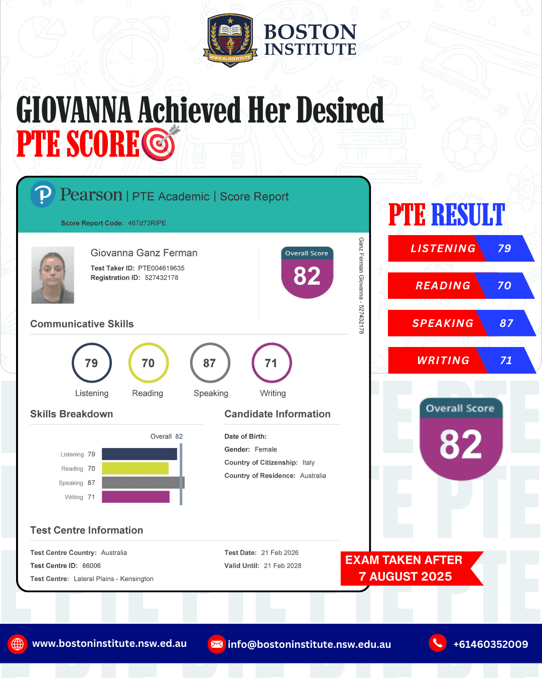 Giovanna Ganz Ferman PTE Score Report