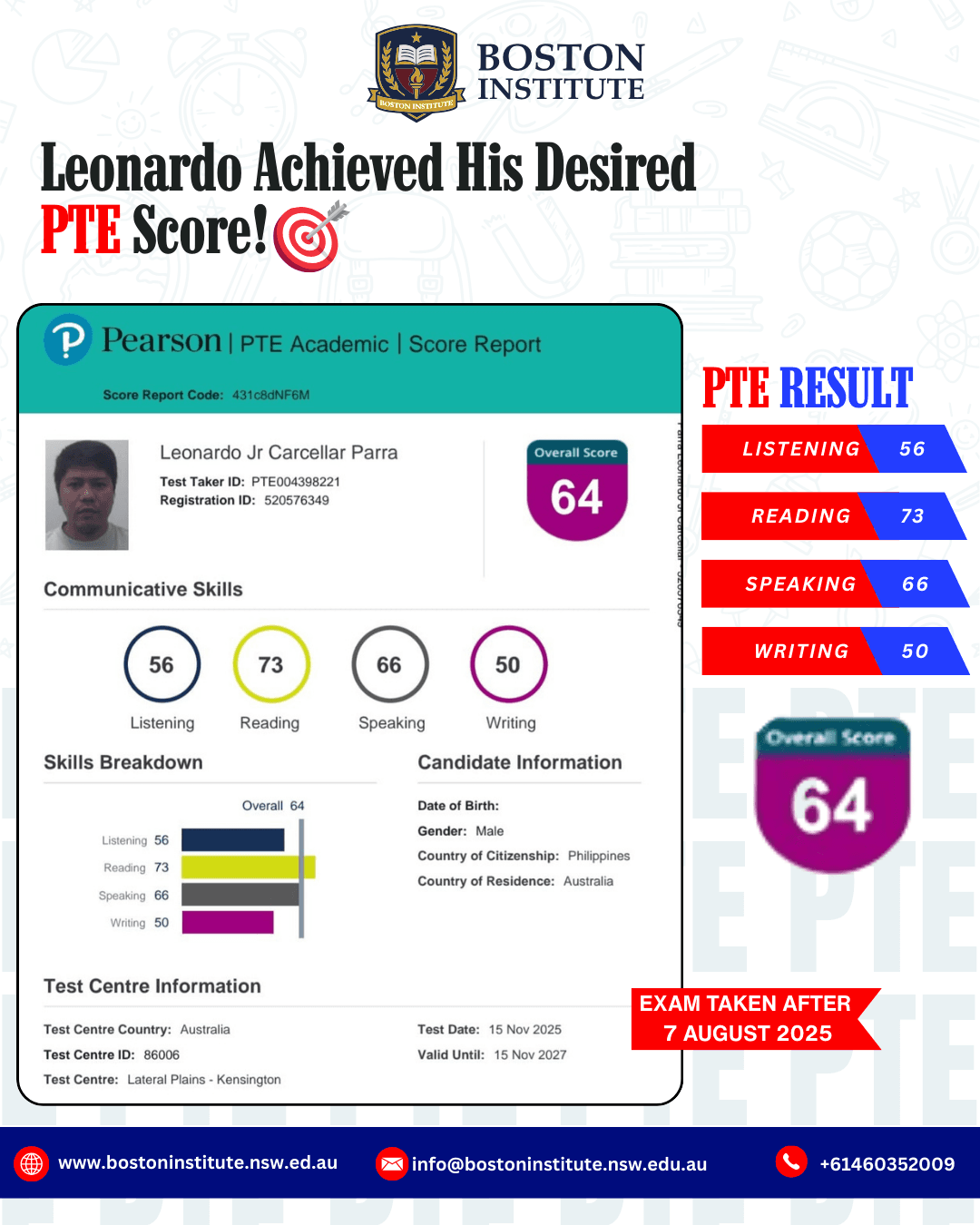 Leonardo Jr Carcellar Parra PTE Score Report